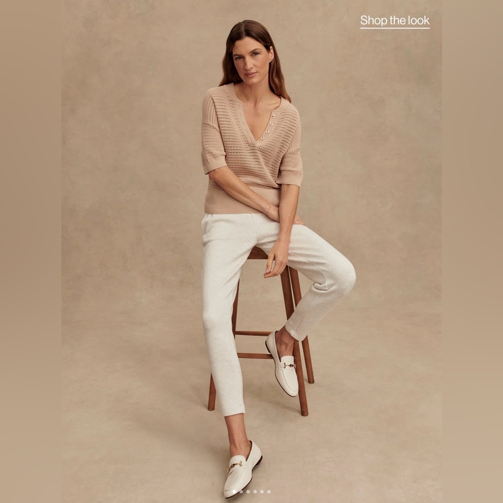 Varley Beige V‑Neck Knit Sweater